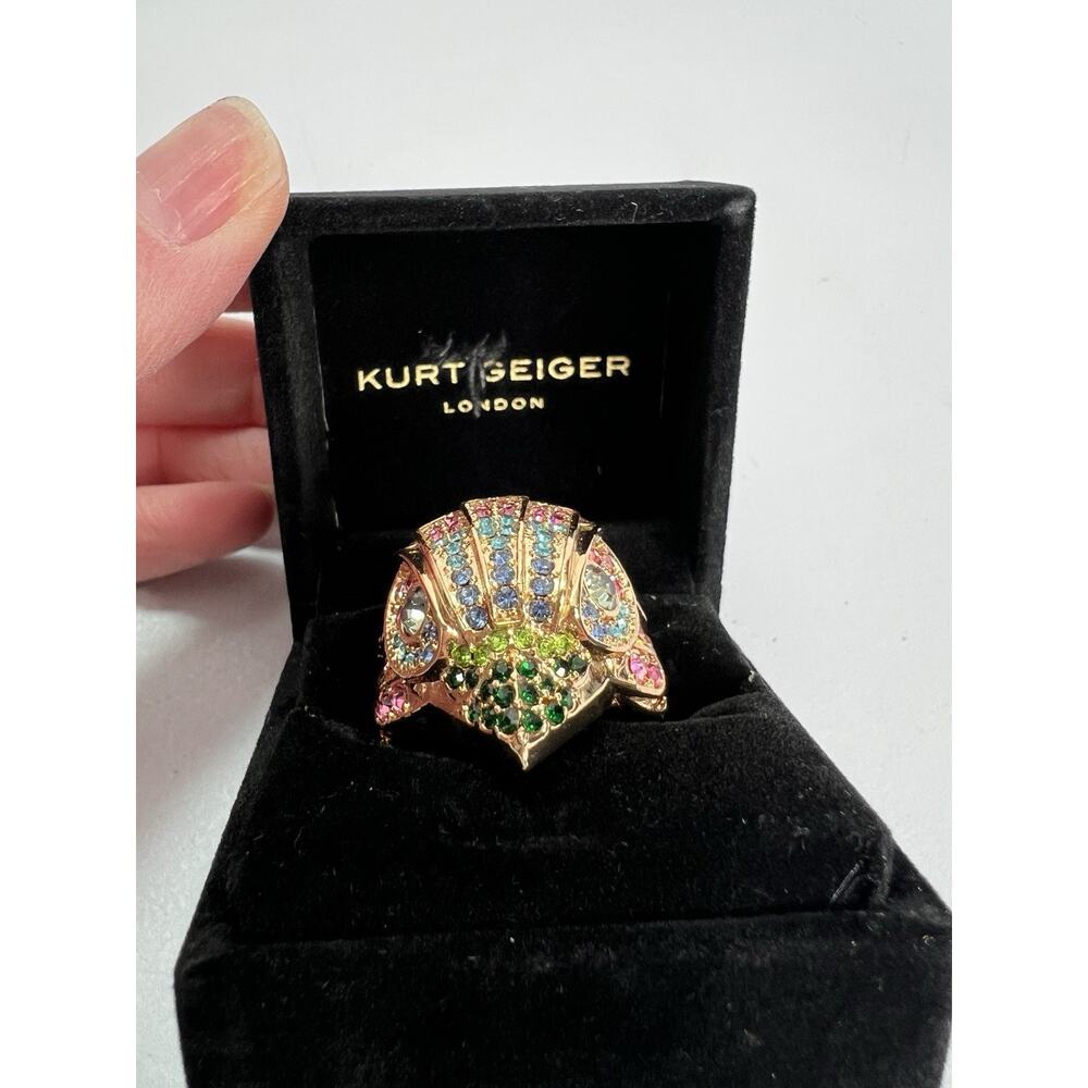 Kurt Geiger Eagle Crystal Brass Ring Multicolor Rainbow Size 9 New - Picture 2 of 13